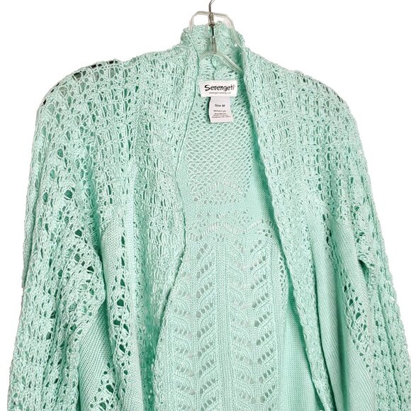 Serengeti Open Knit Open Cardigan Sweater M Mint Green Long Sleeve - Picture 2 of 5